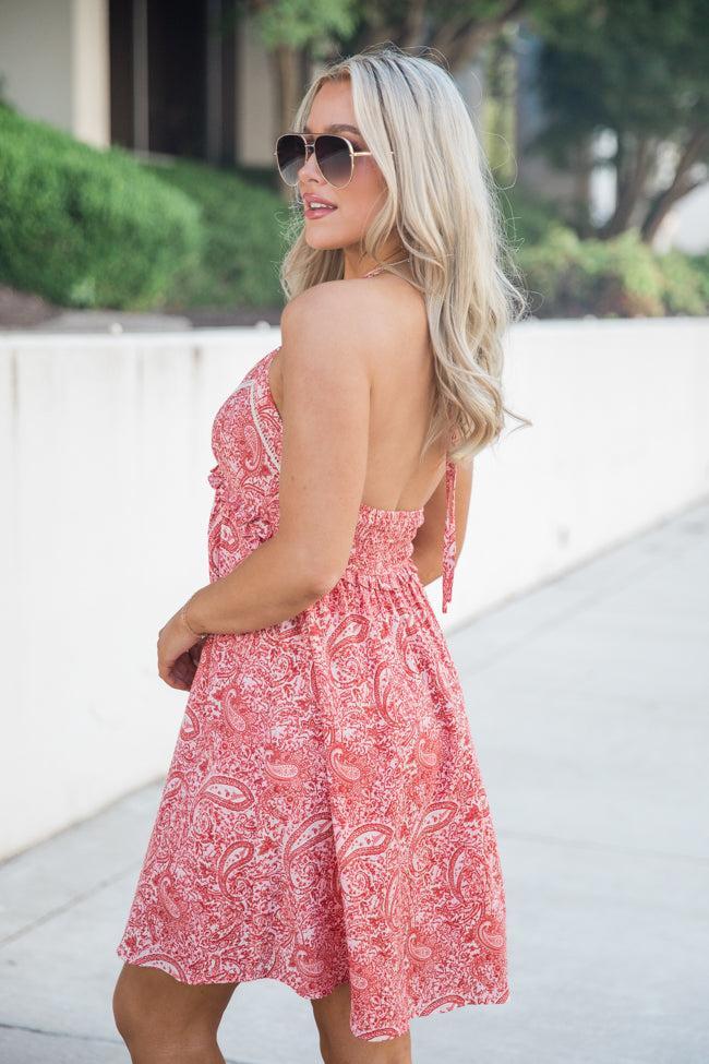 In The Chorus Red Printed Halter Neck Dress SALE Product Image