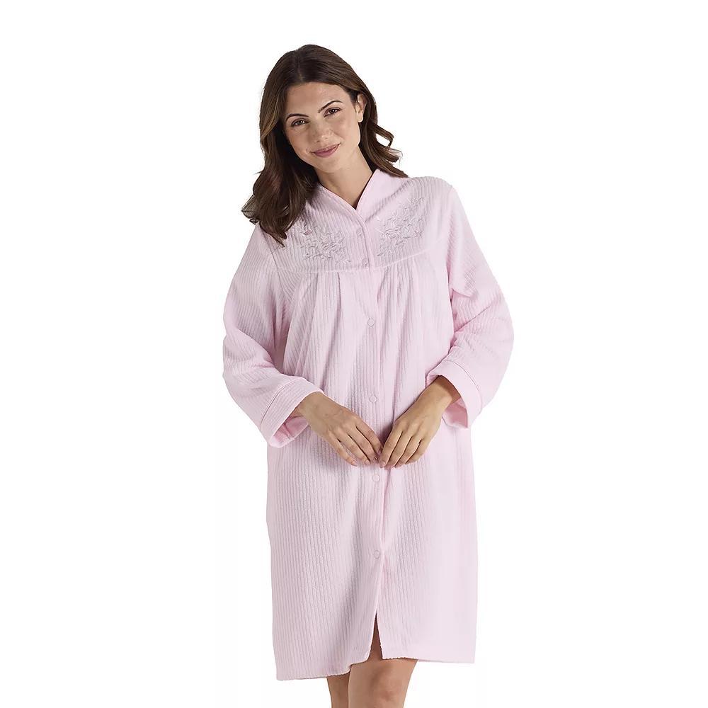 Petite Miss Elaine Essentials Brushed Back Terry Short Snap Robe, Women's, Size: Small Petite, Pink Product Image