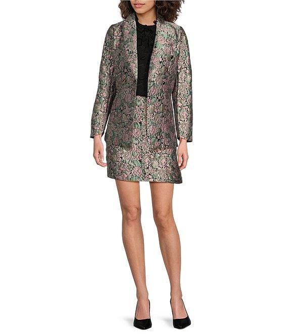 Abbey Glass Calvin Floral Jacquard Notch Lapel Long Sleeve Button Front Double Breasted Coordinating Blazer Product Image