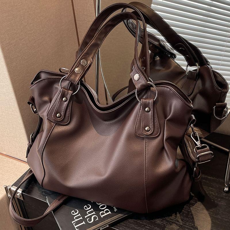 Plain Faux Leather Tote Bag Product Image