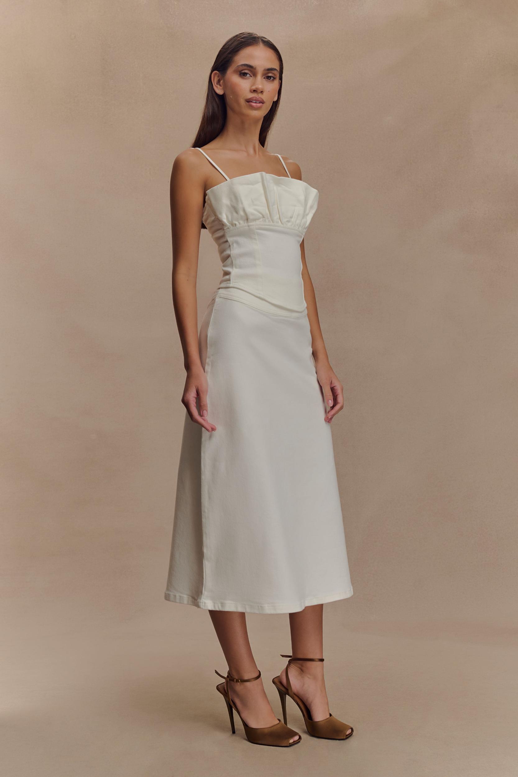 Cecilia Denim A-Line Midi Skirt - White Product Image