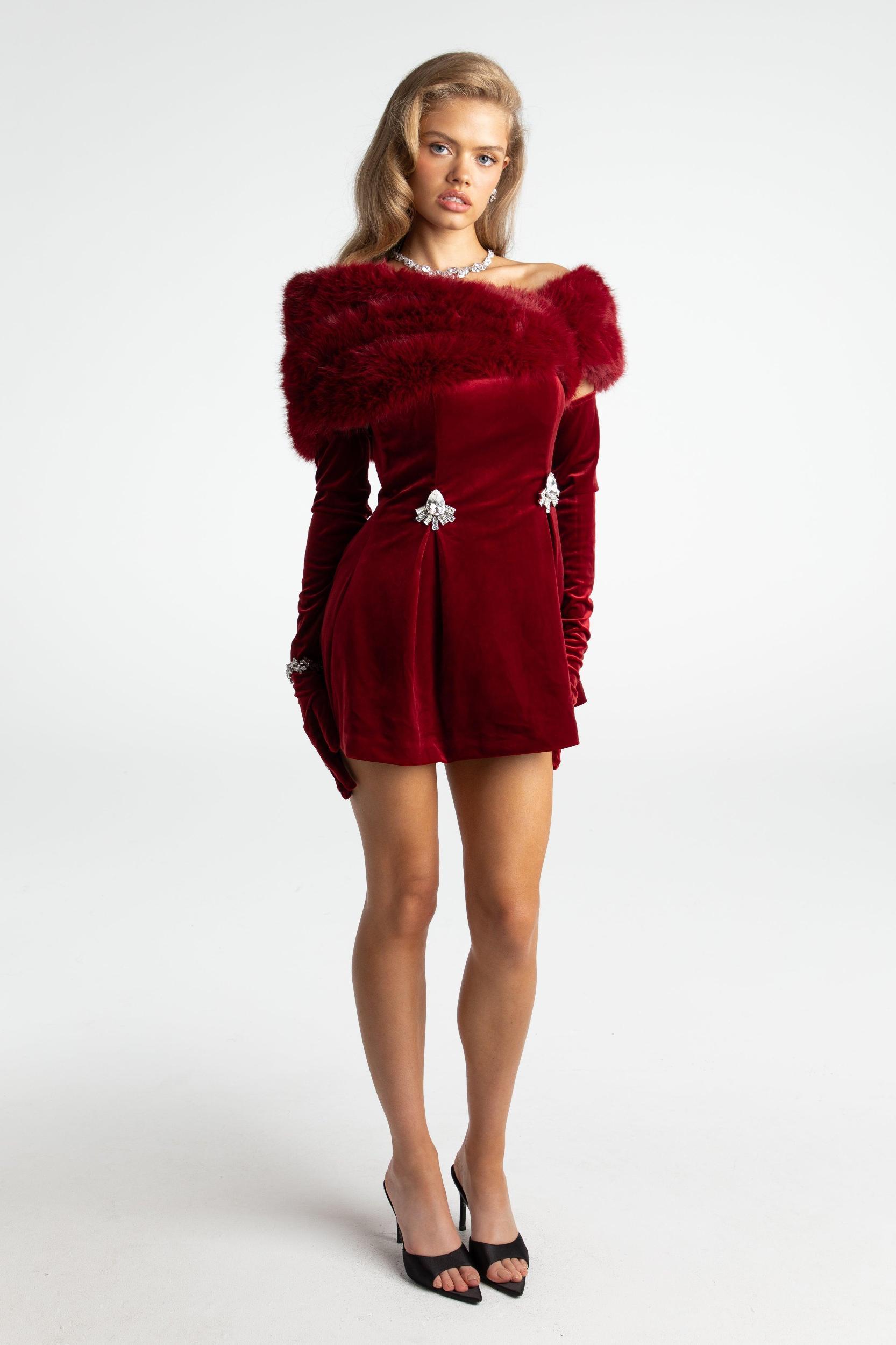 Simone Velvet Dress (Red) Product Image