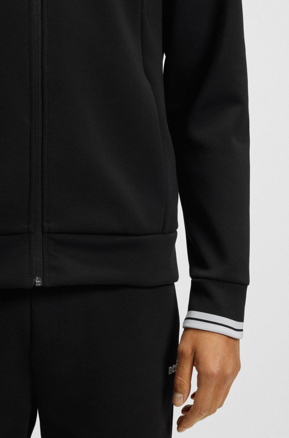 BOSS - Zip-up sweatshirt with striped trims - Black Product Image
