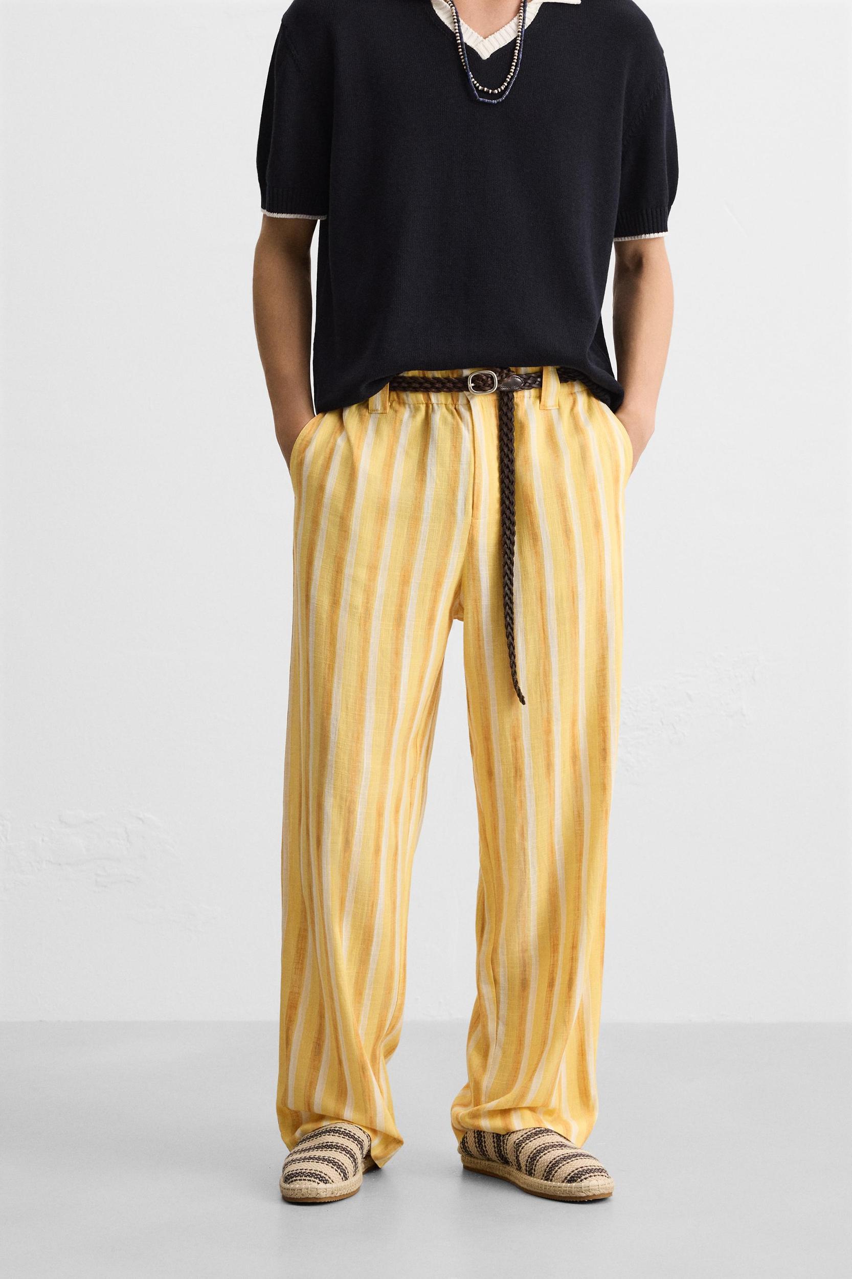 VISCOSE LINEN STRIPED PANTS Product Image