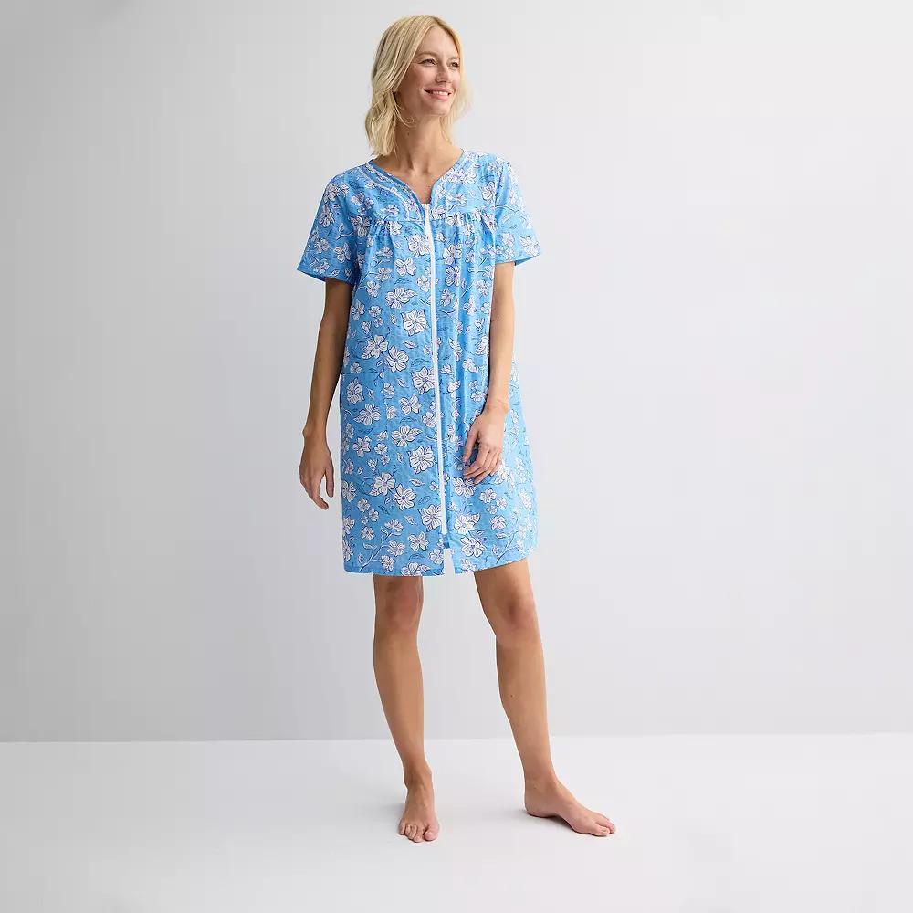 Petite Croft & Barrow® Woven Zip Sleep Robe, Women's, Size: XXL Petite, Dogwood Floral Blue Product Image