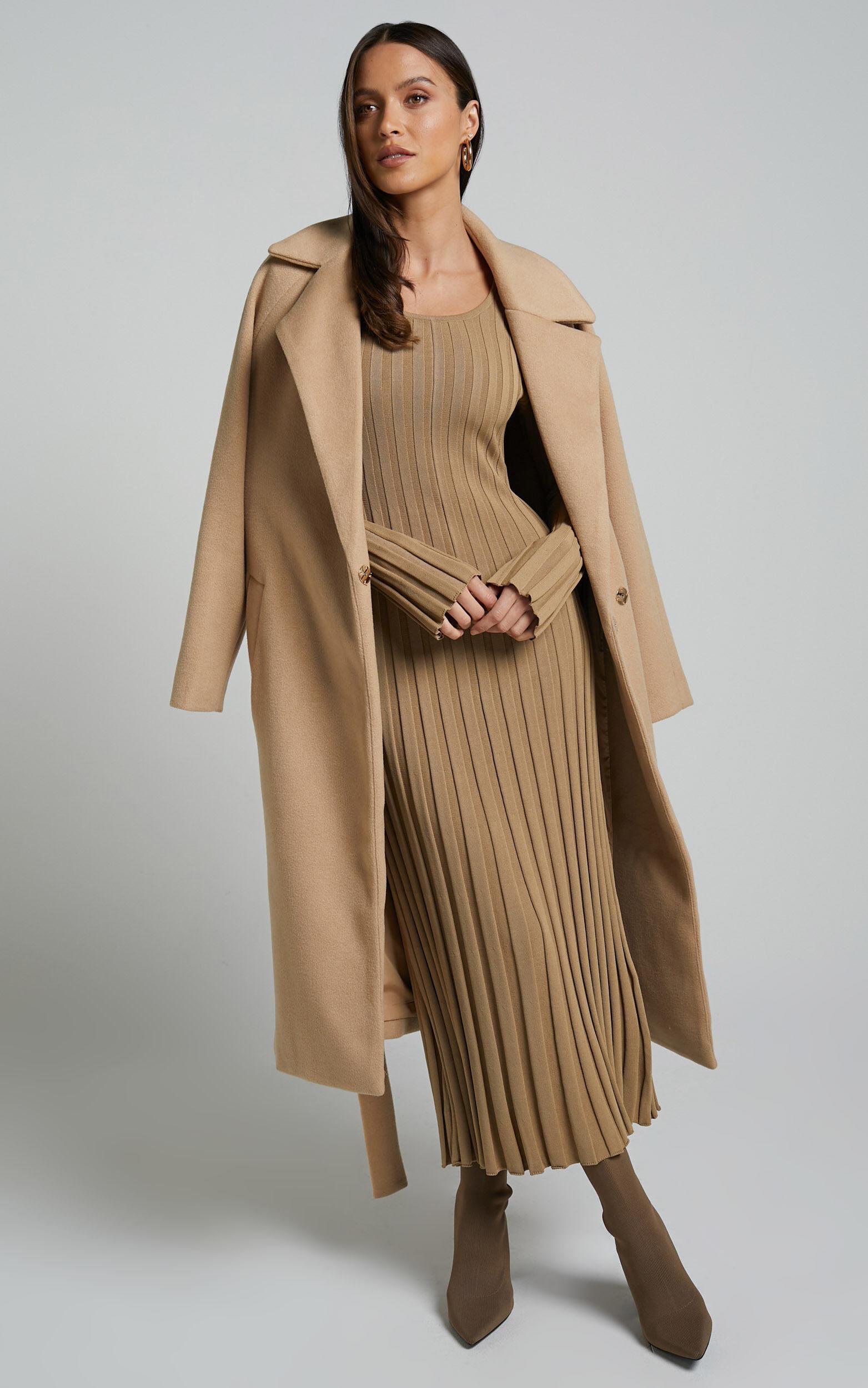 Blaire Midi Dress - Long Sleeve Tie Back Flare Dress in Roasted Cashew Product Image