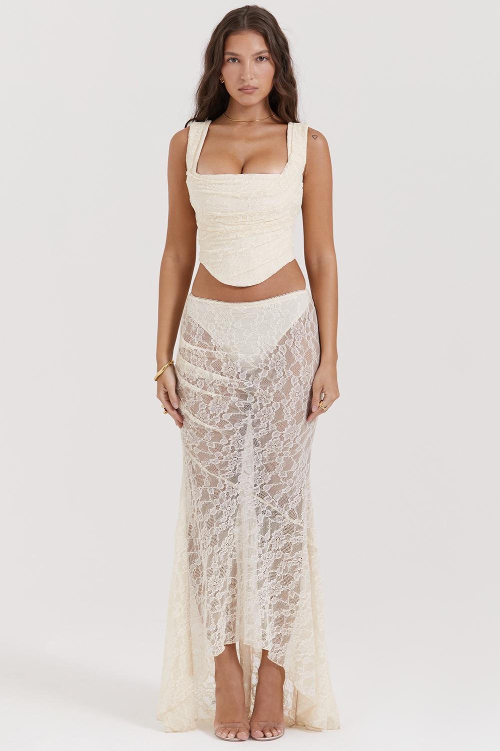 Therese Vintage Cream Lace Maxi Skirt Product Image