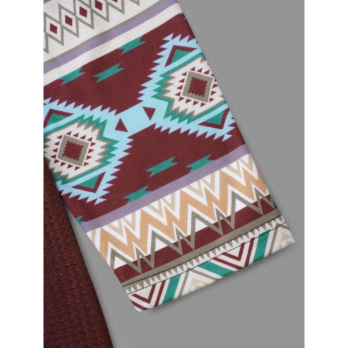 Plus Size Bandana Print Texture Patchwork Hooded T-shirt Plum Women Casual Texture Hooded Everyday T-shirts BloomChic 30/6X Product Image