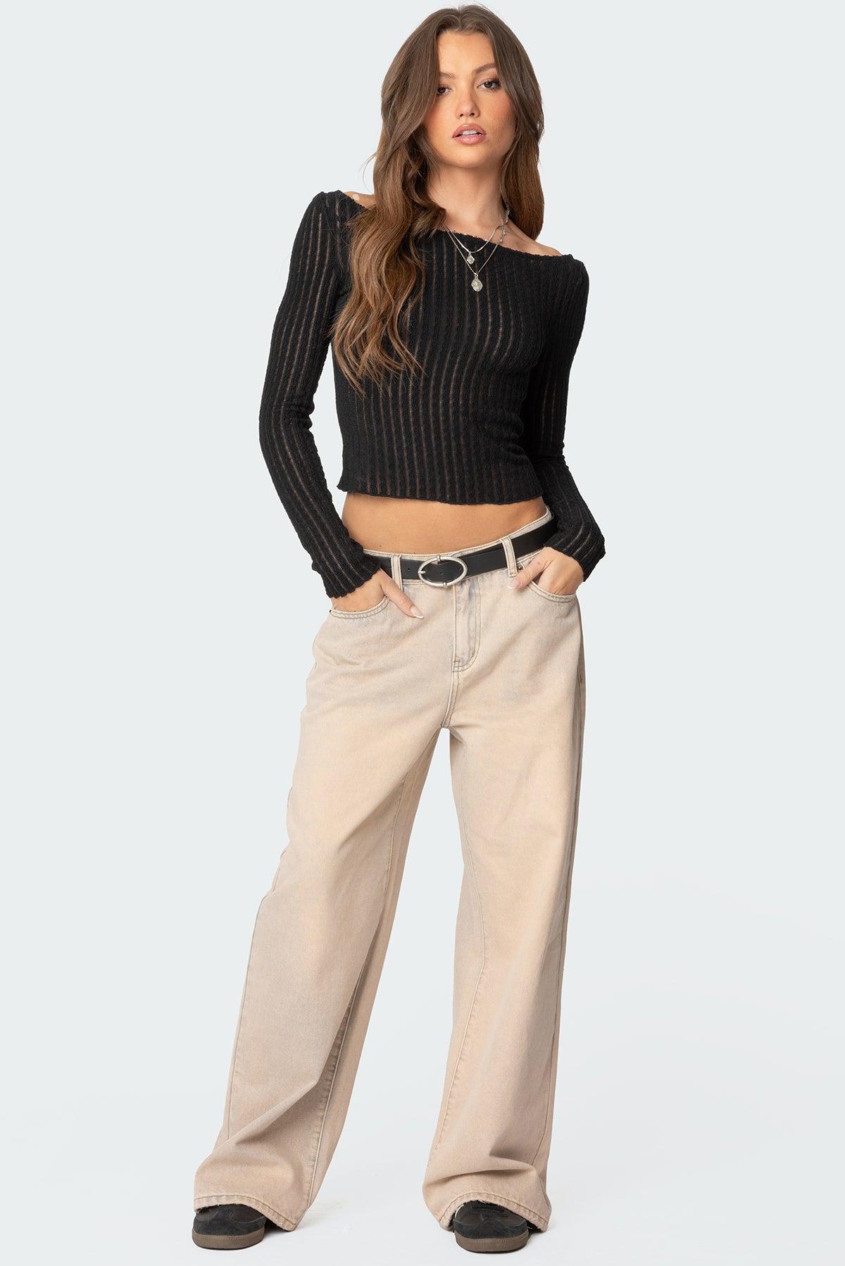 Textured Sheer Boat Neck Top Product Image