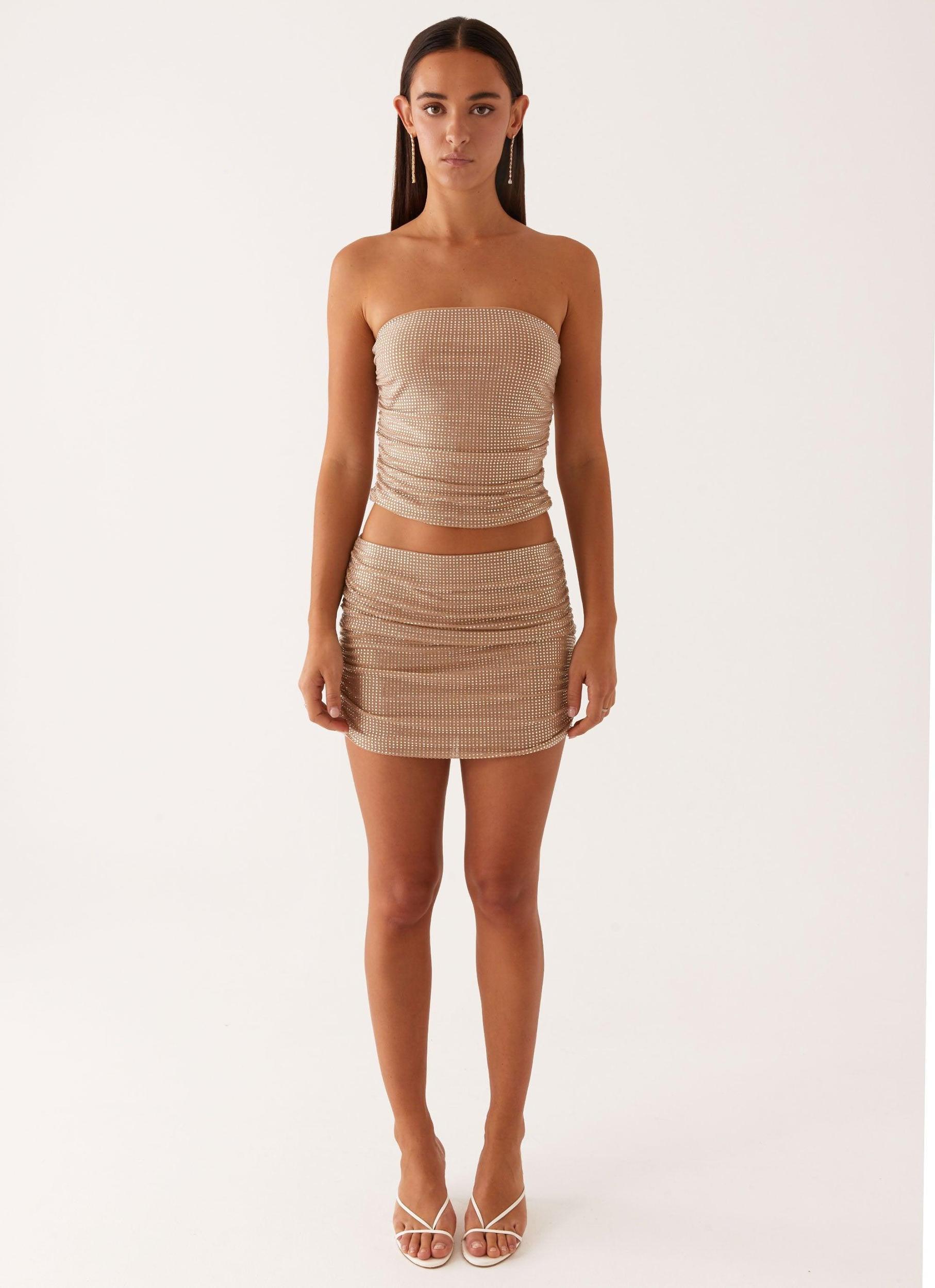 Brightside Rhinestone Mini Skirt - Silver Product Image