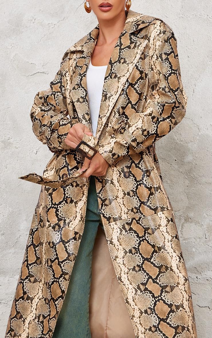 Beige Snake Faux Leather Coat Product Image