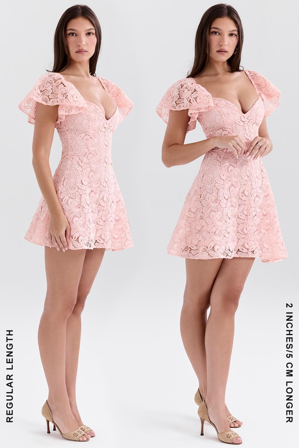Verity Perfectly Pink Floral Lace Mini Dress Product Image
