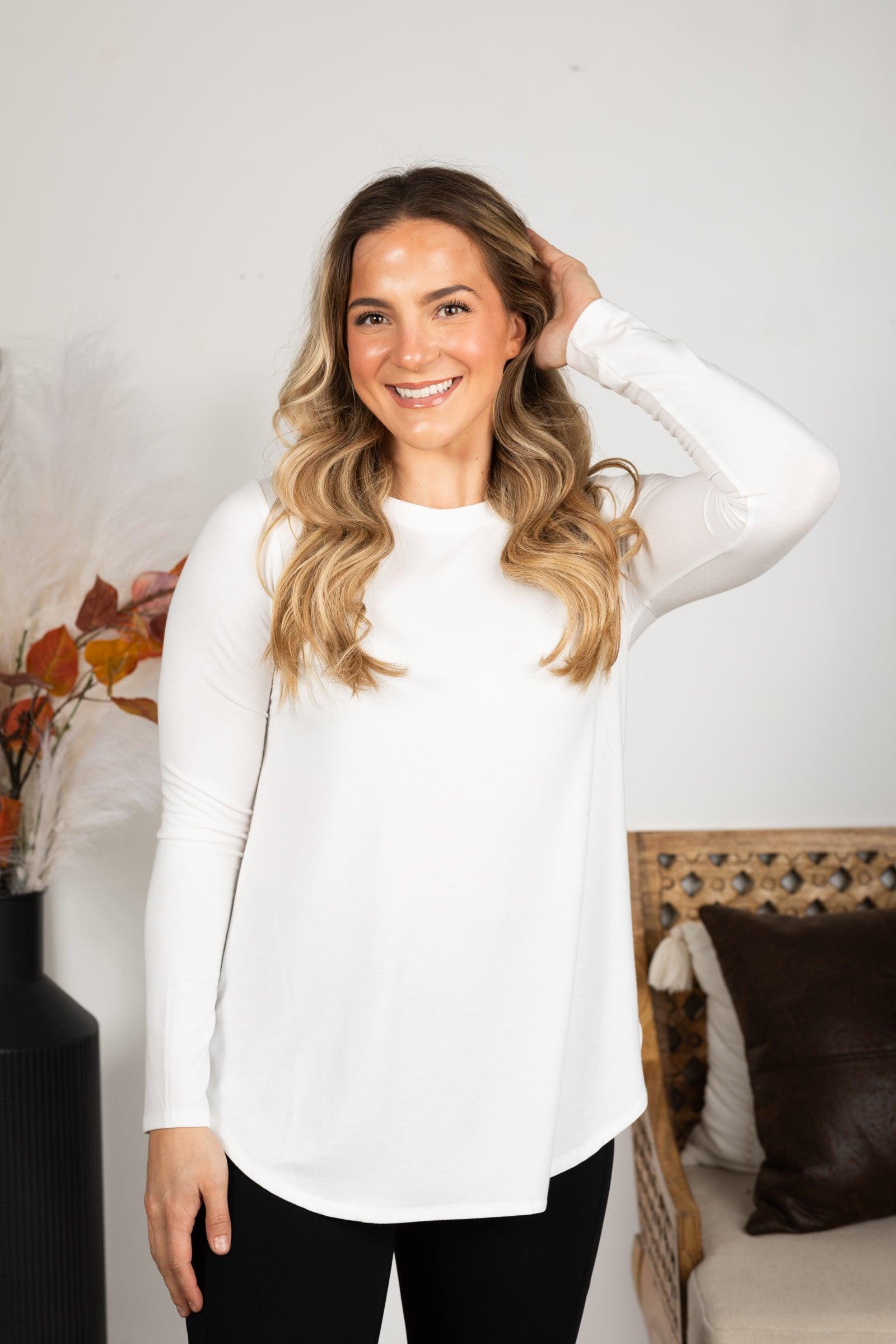 Basic Round Hem Knit Long Sleeve Top Product Image