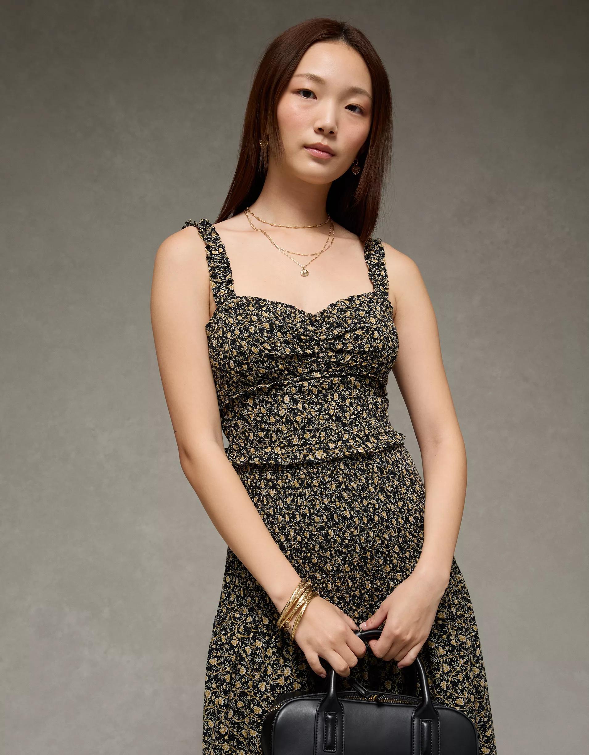 AE Catie Corset Smocked Floral Midi Dress Product Image