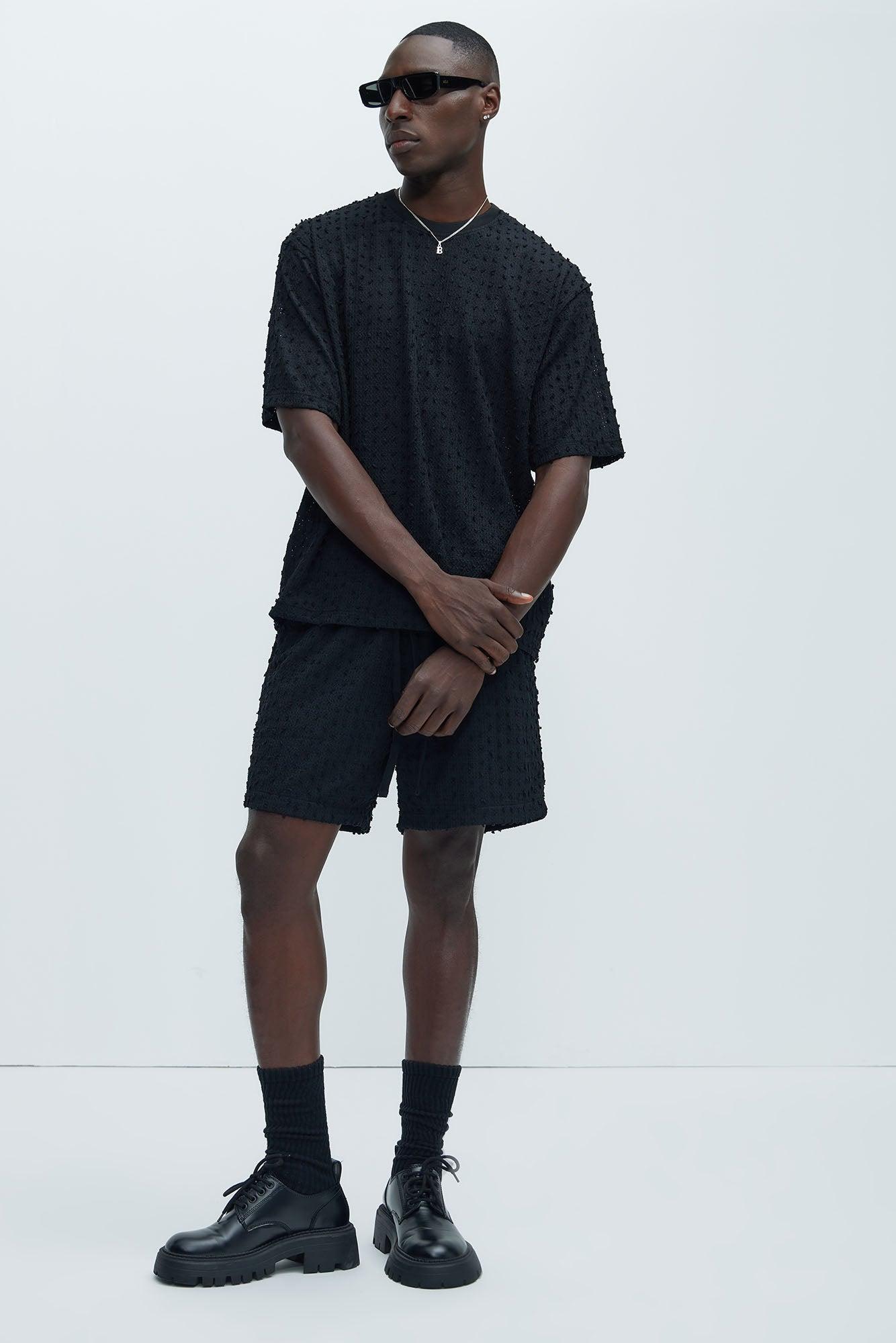 Pop Textured Crew Neck Tee - Black Product Image