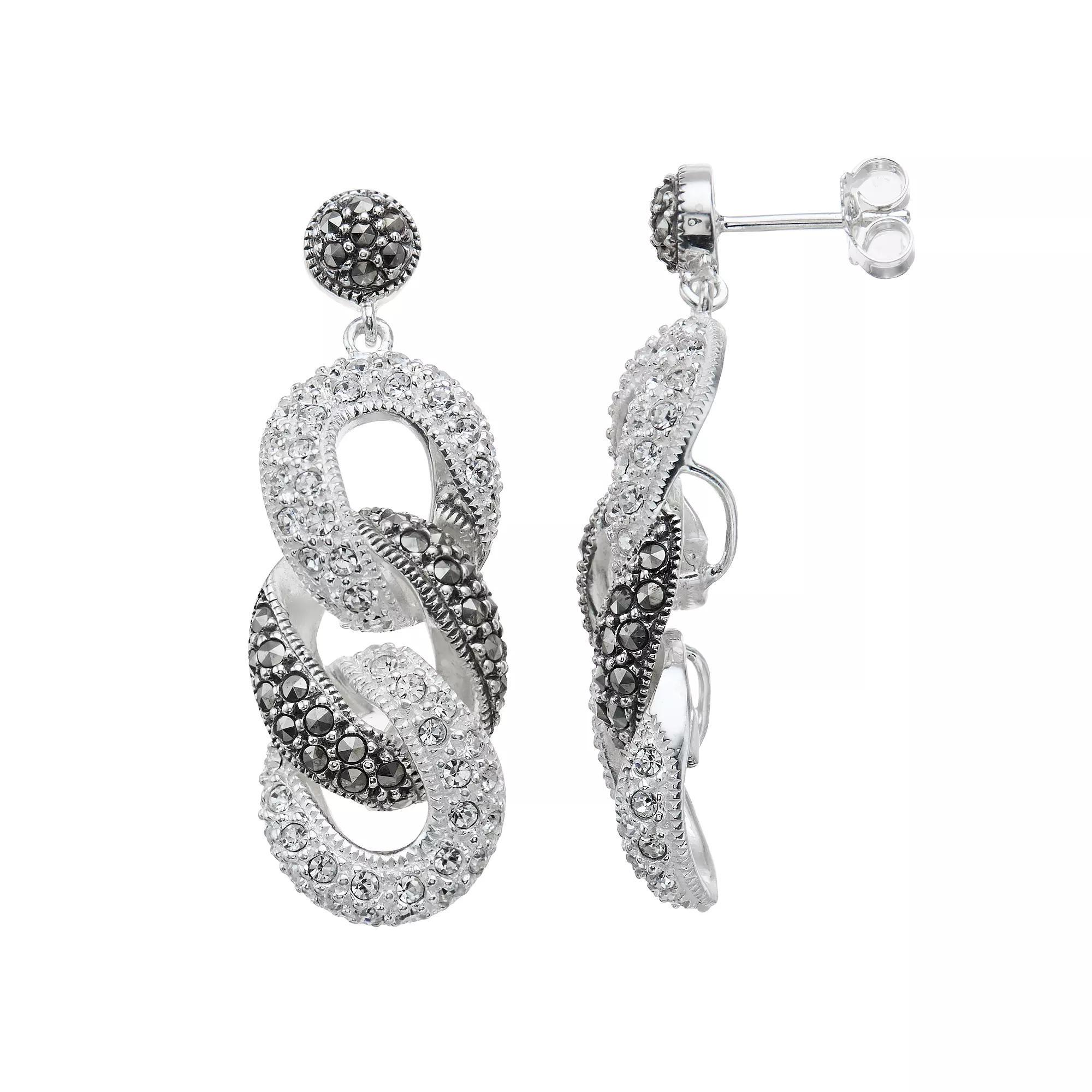 Lavish by TJM Sterling Silver Crystal & Marcasite Chain Earrings, Women's Product Image