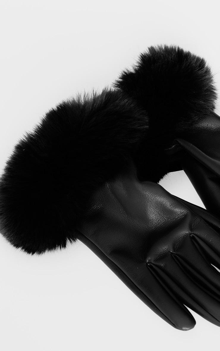  Black PU Bubble Faux Fur Trim Gloves Product Image