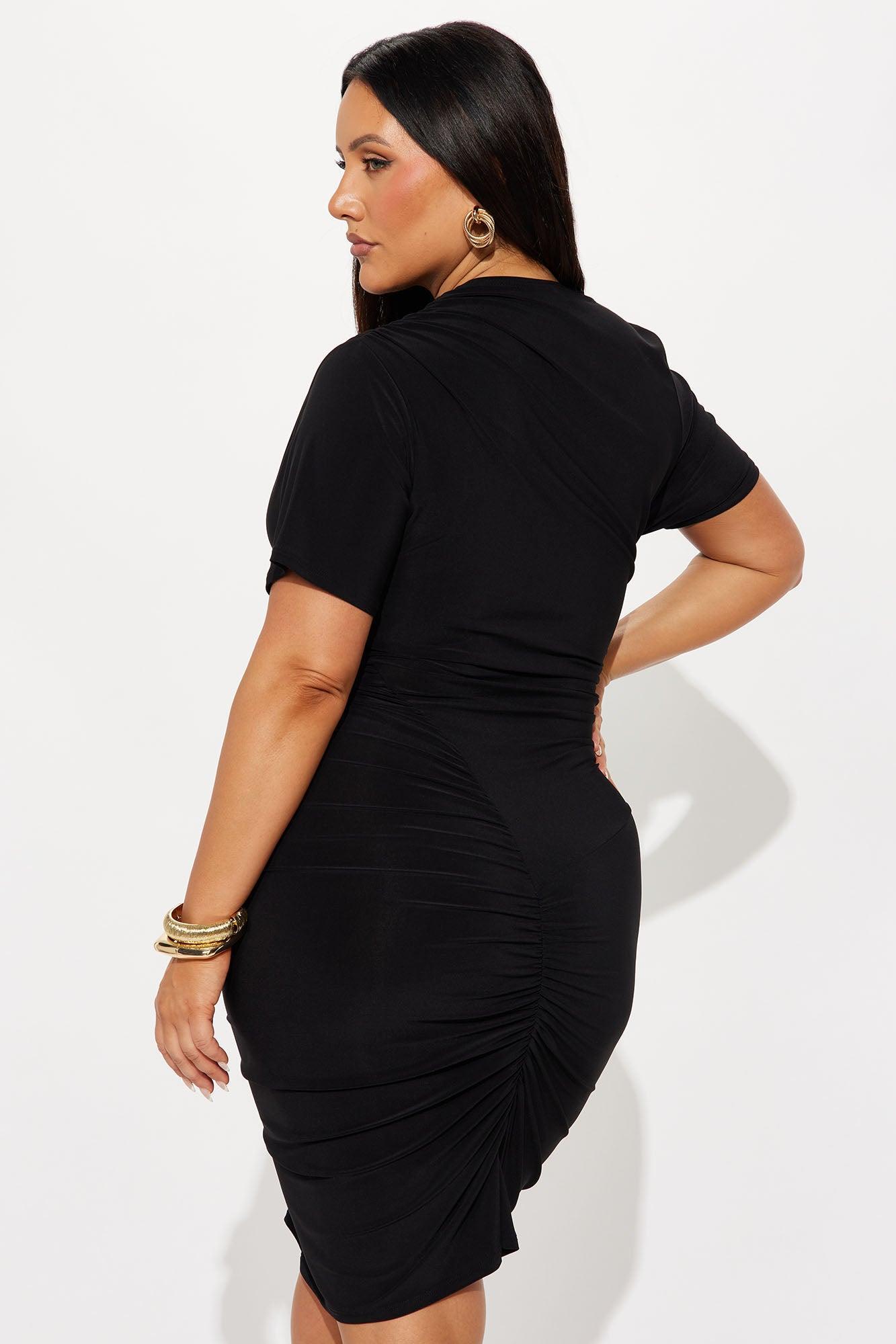 Keep Calling Ruched Midi Dress - Black Product Image