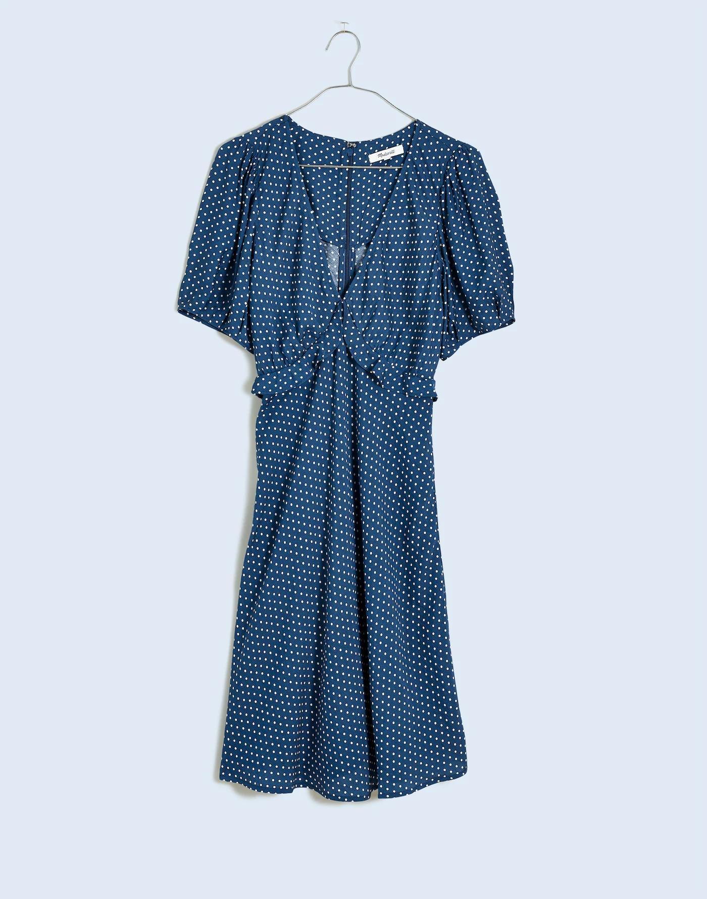 Puff-Sleeve Ruffle Mini Dress in Polka Dot Product Image