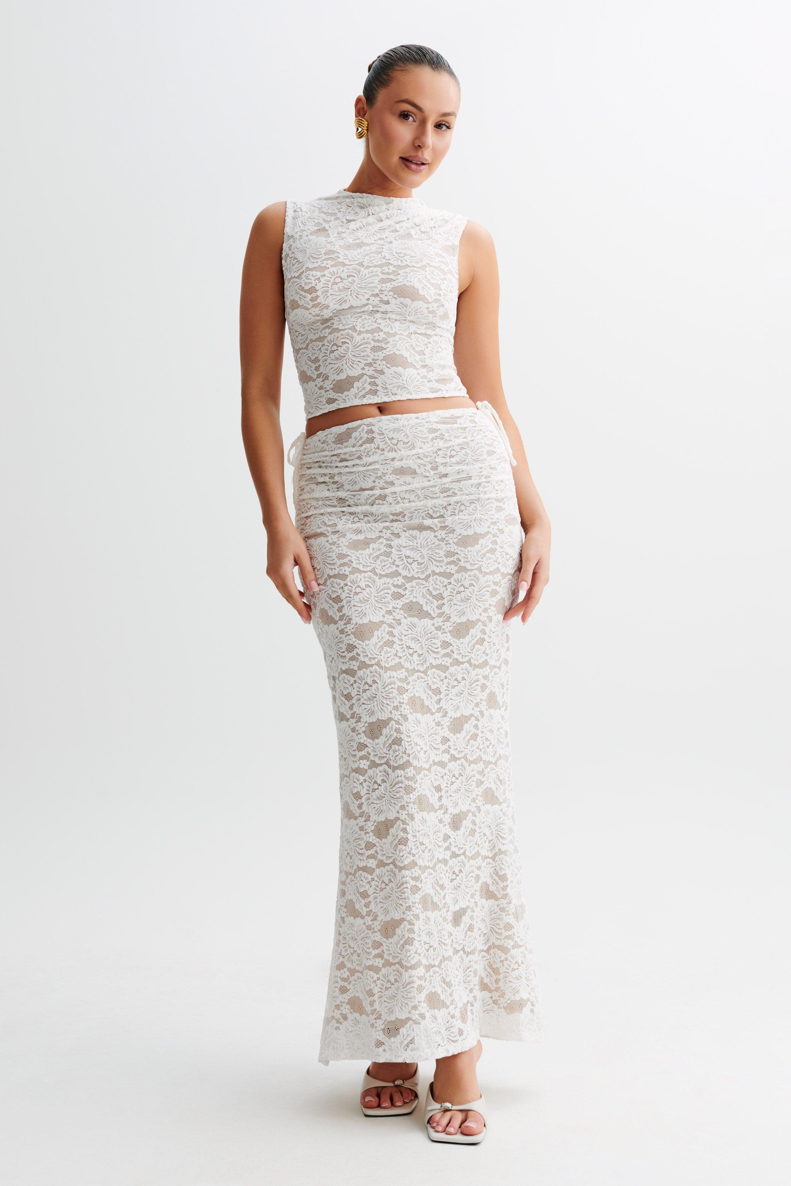 Daniela Lace Plisse Sleeveless Top - Ivory Product Image