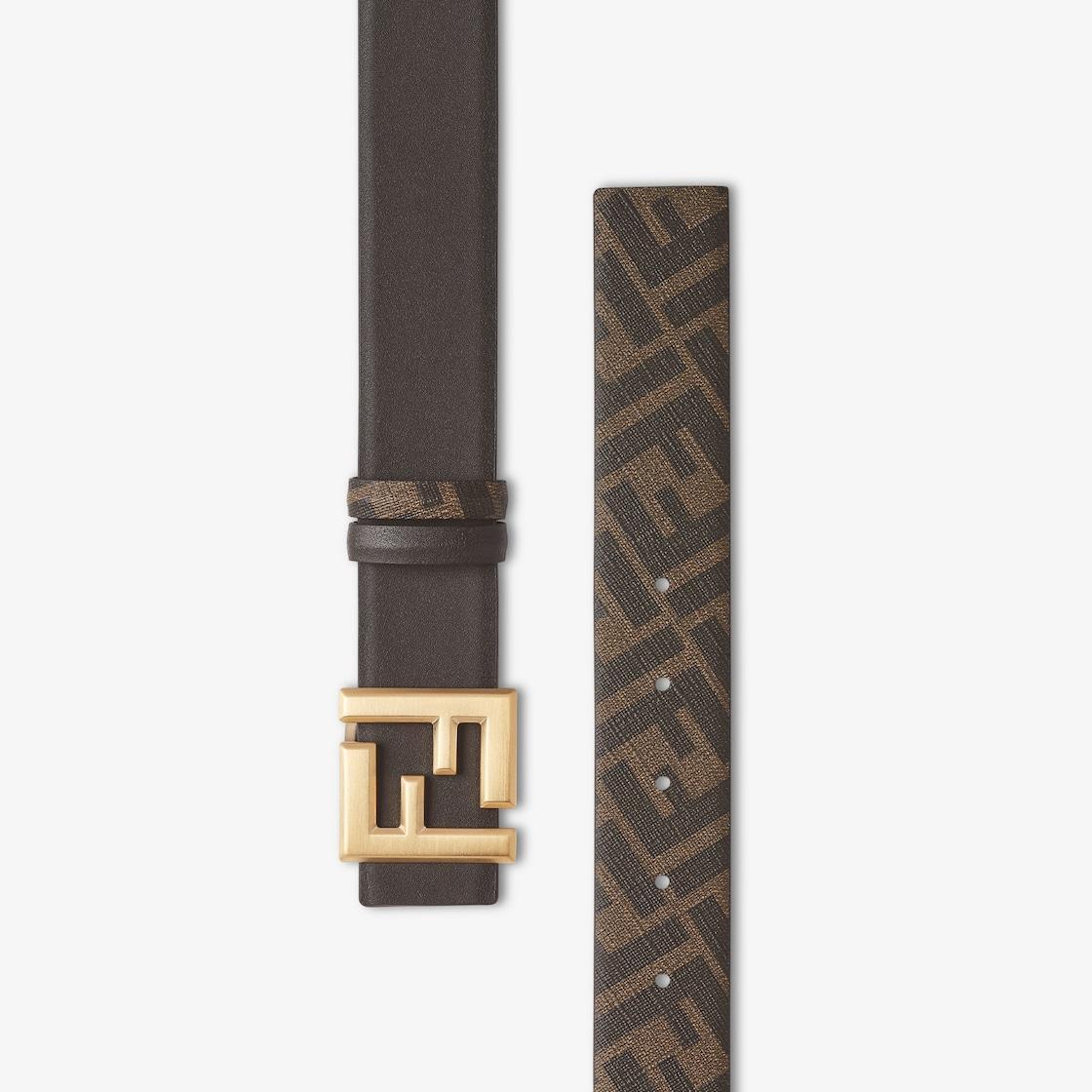FF Squared BeltBrown leather and FF canvas reversible belt Product Image