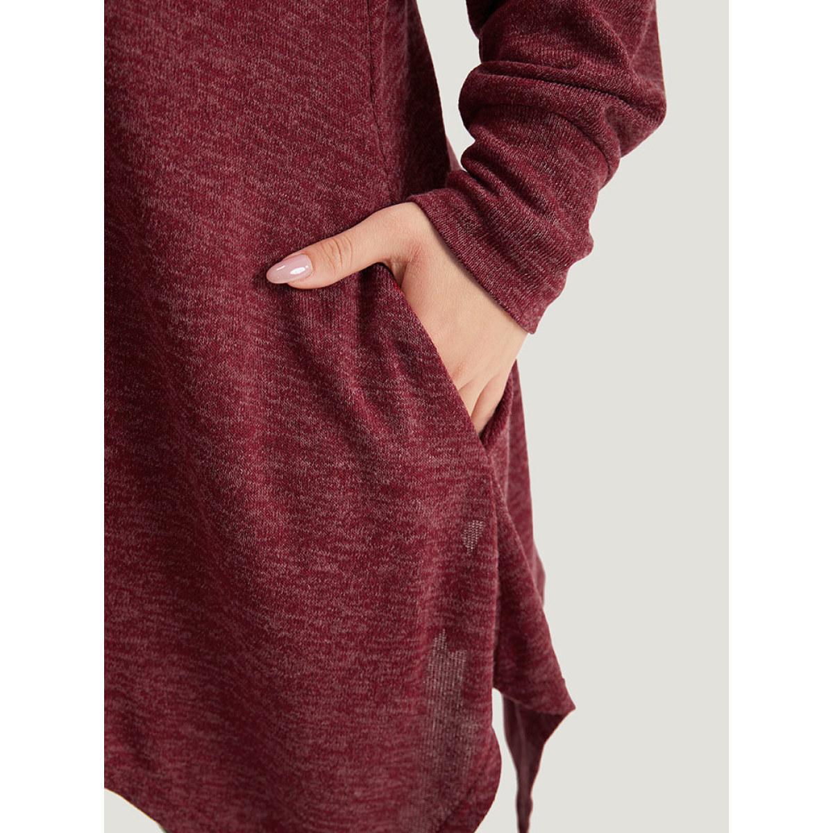 Plus Size Solid Turtleneck Pocket Hanky Hem Sweatshirt Women Scarlet Elegant Elastic cuffs Overlap Collar Dailywear Sweatshirts BloomChic 14-16/1X Product Image