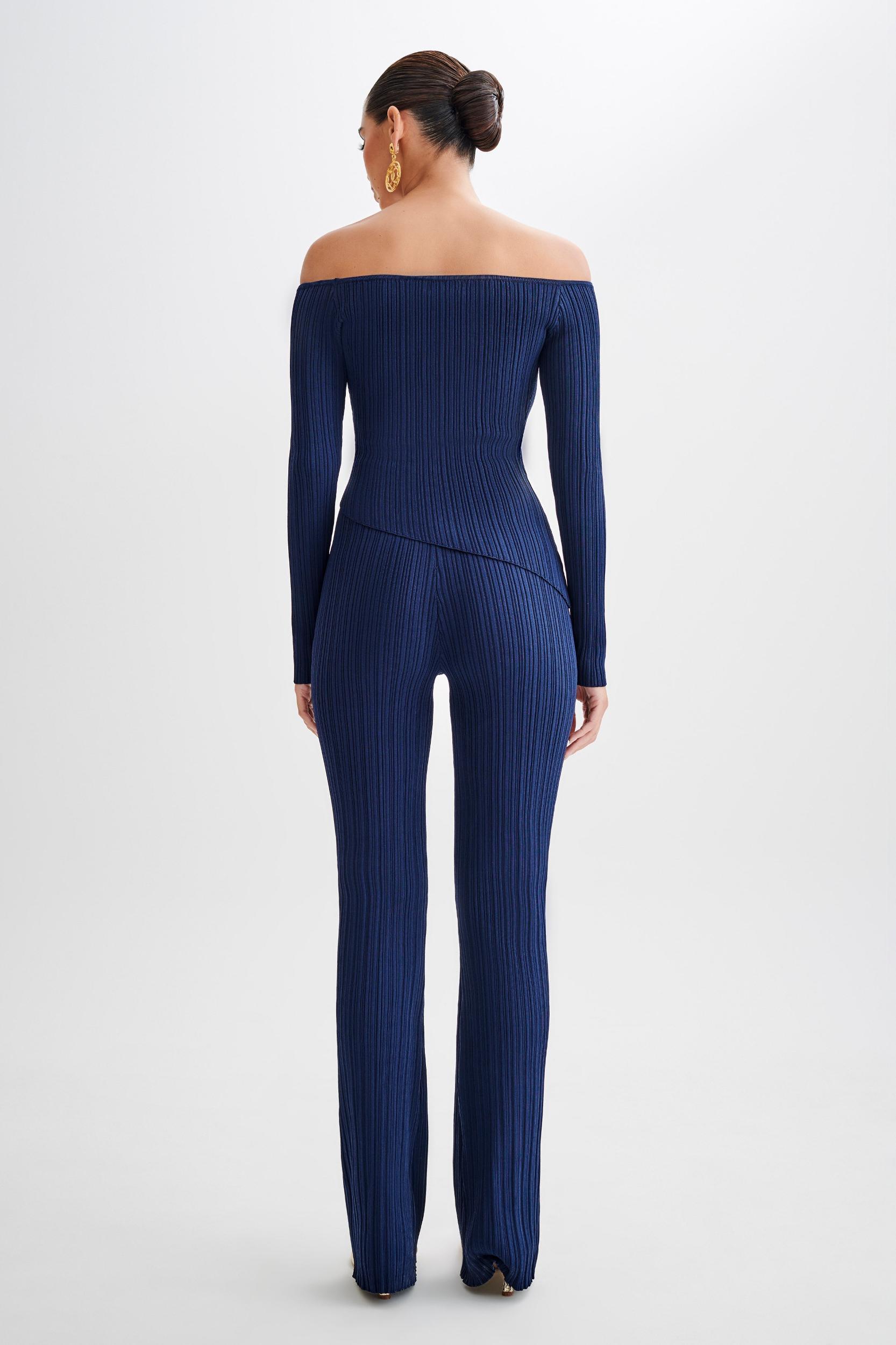 Chiara Off Shoulder Rib Knit Top - Navy Product Image