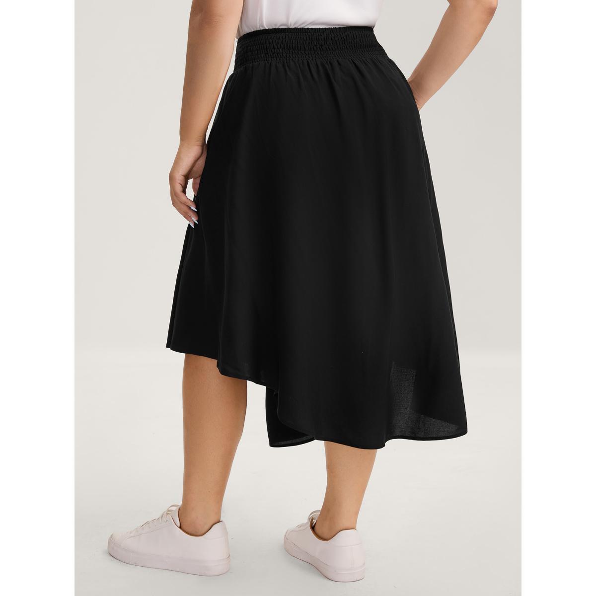 Plus Size Wide Shirred Waist Flared Maxi Skirt Women Black Casual Shirred No stretch Side seam pocket Everyday-Casual Skirts BloomChic 18-20/2X Product Image