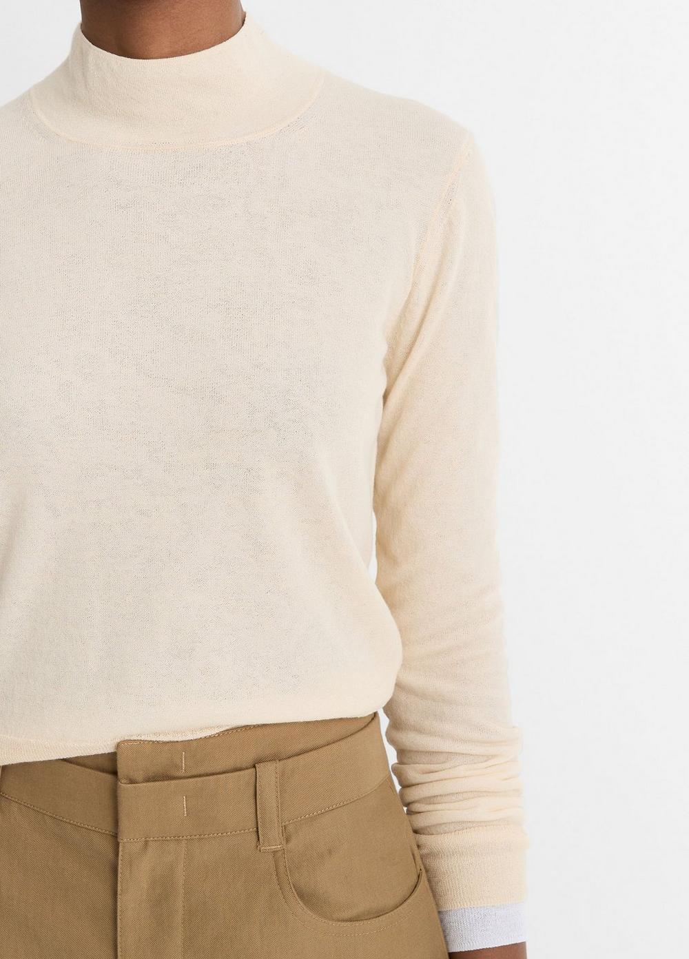 Womens Italian Cotton-Blend Double-Layer Mock-Neck Sweater, Black/white Sand, Size XL Vince Product Image
