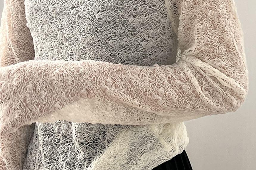 Long-Sleeve Mock Neck Lace Top Product Image