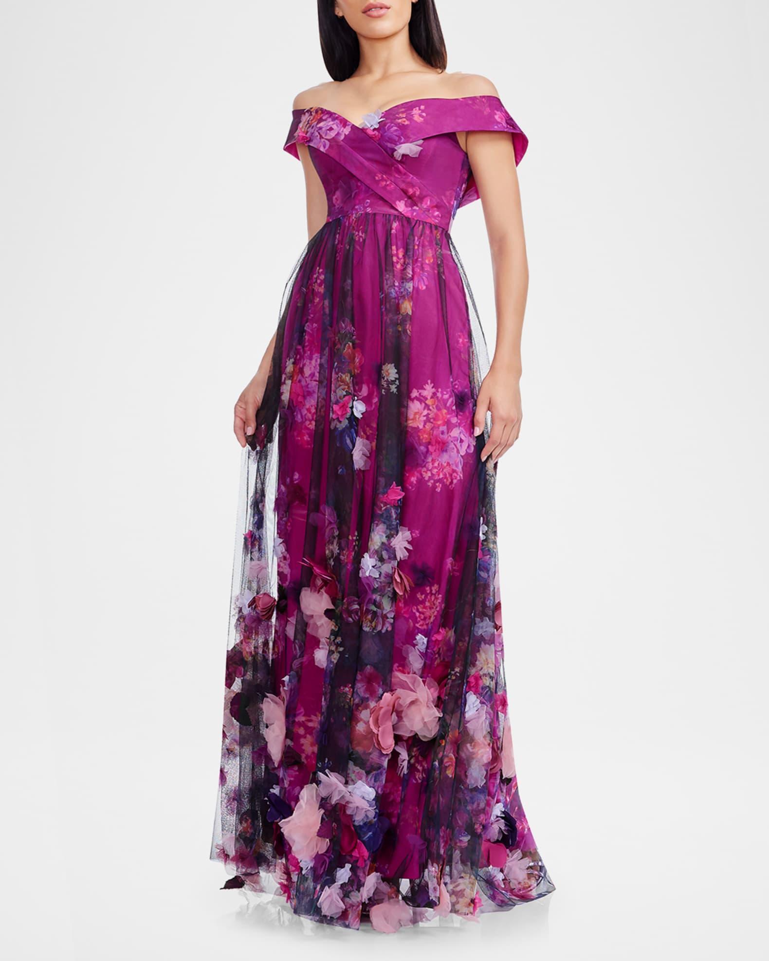 Aurea Off-Shoulder Floral Applique Gown Product Image