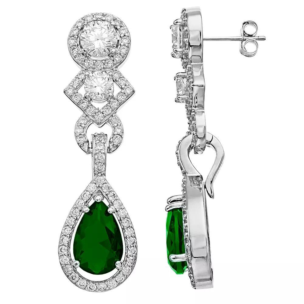 Sterling Silver Cubic Zirconia Dangle Earrings, Womens, Red Product Image
