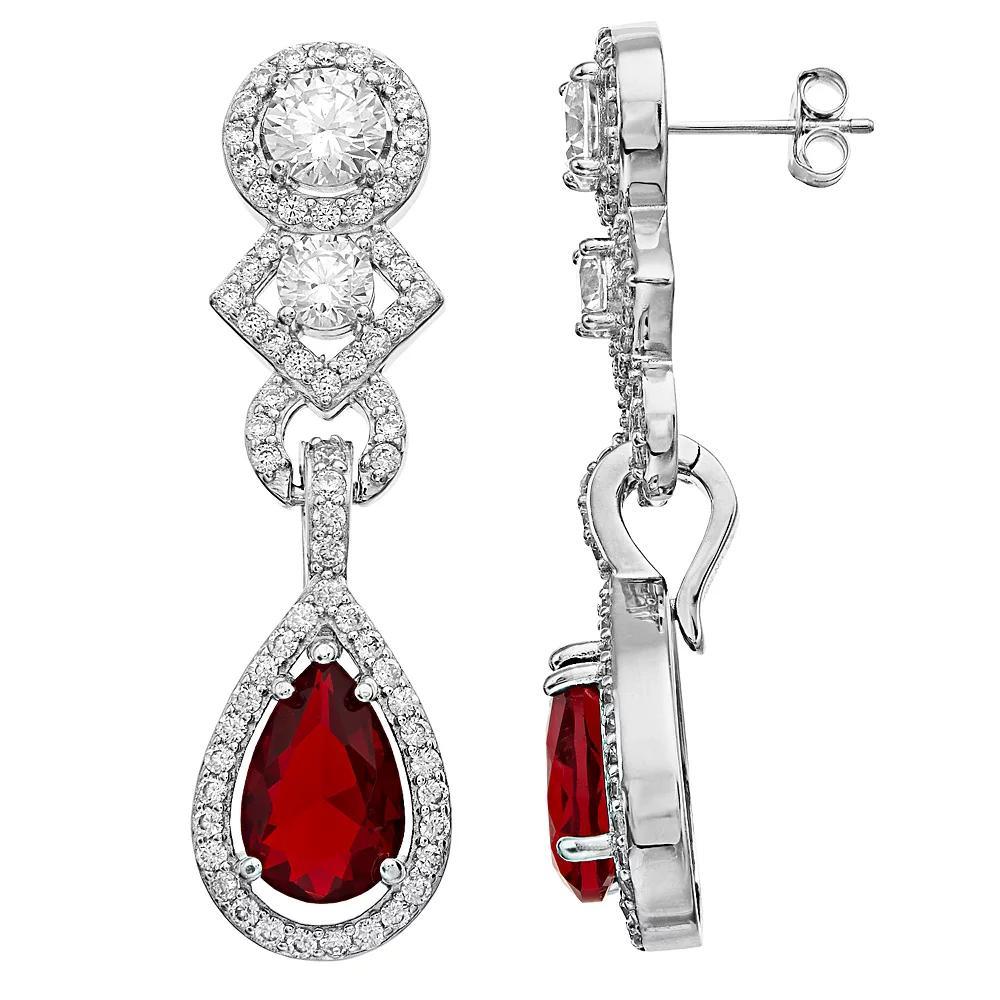 Sterling Silver Cubic Zirconia Dangle Earrings, Womens, Red Product Image