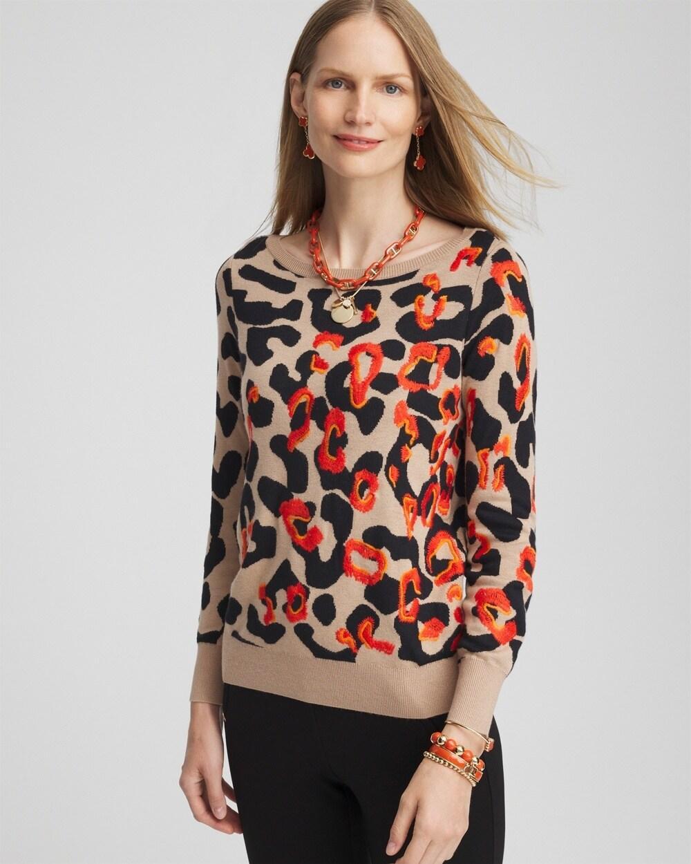 Embroidered Leopard Jacquard Sweater Product Image
