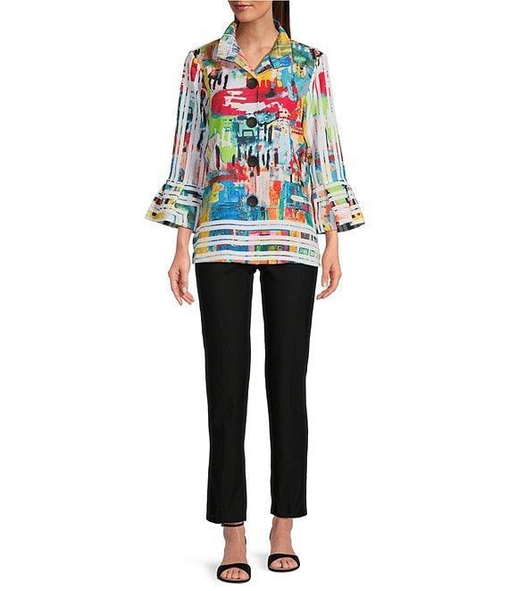 Ali Miles Printed Wire Collar 3/4 Bell Sleeve Button-Front Tunic Product Image