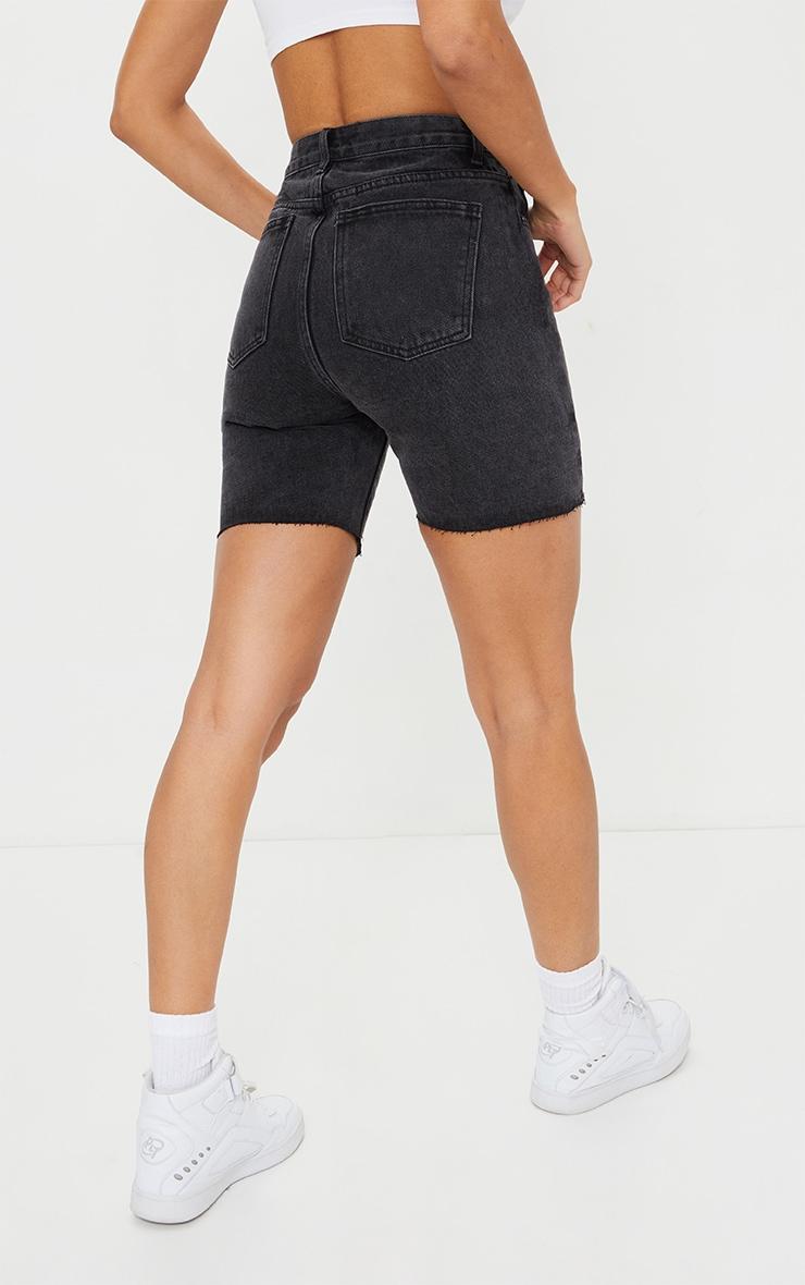 Washed Black High Rise Longline Fitted Denim Shorts Product Image