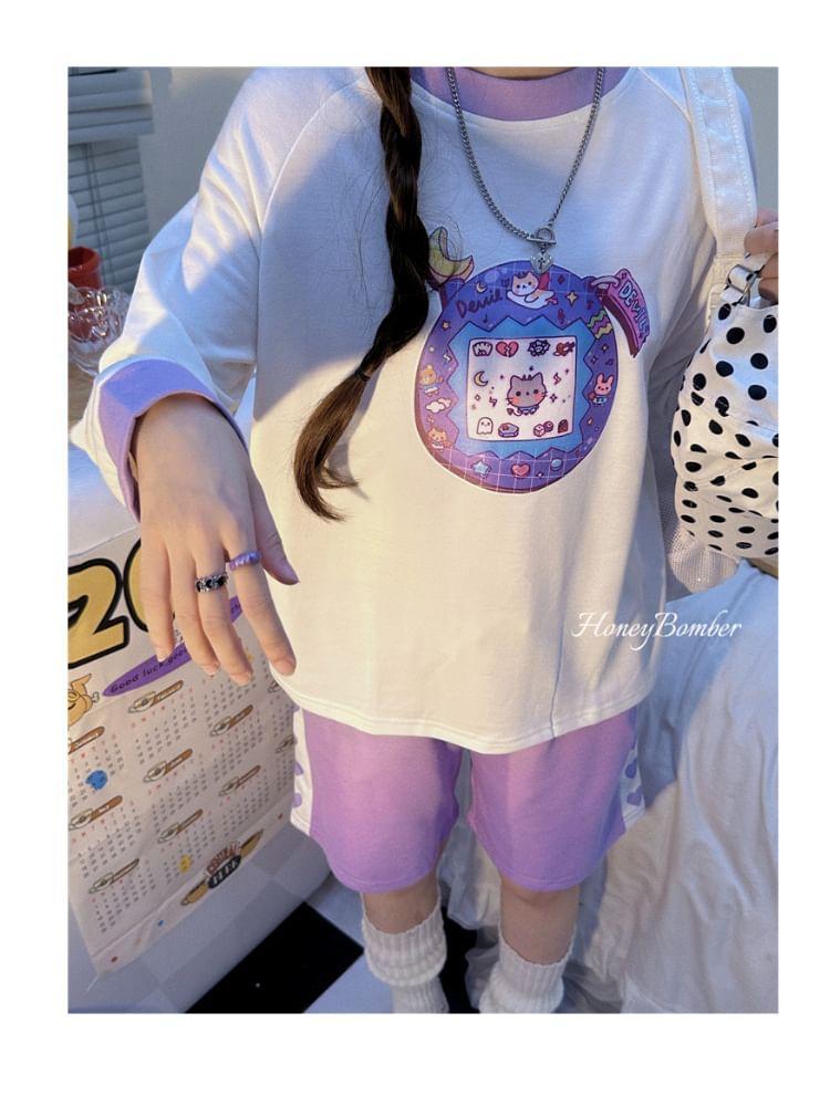 Drawstring Waist Heart Print Shorts Product Image