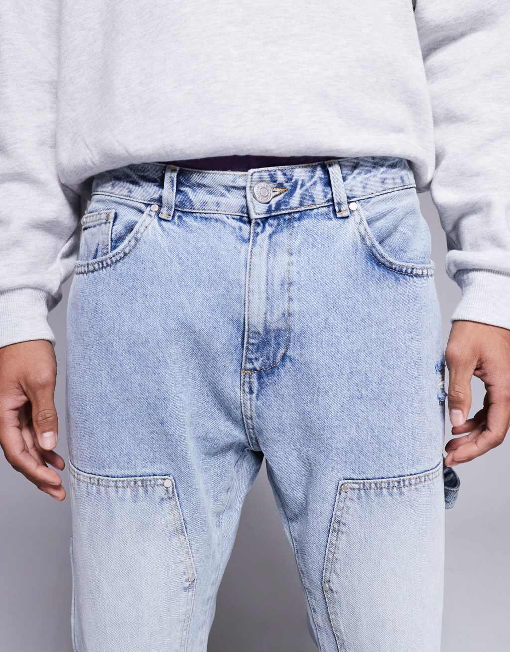 The Couture Club carpenter rivet detail jeans in blue wash  Product Image