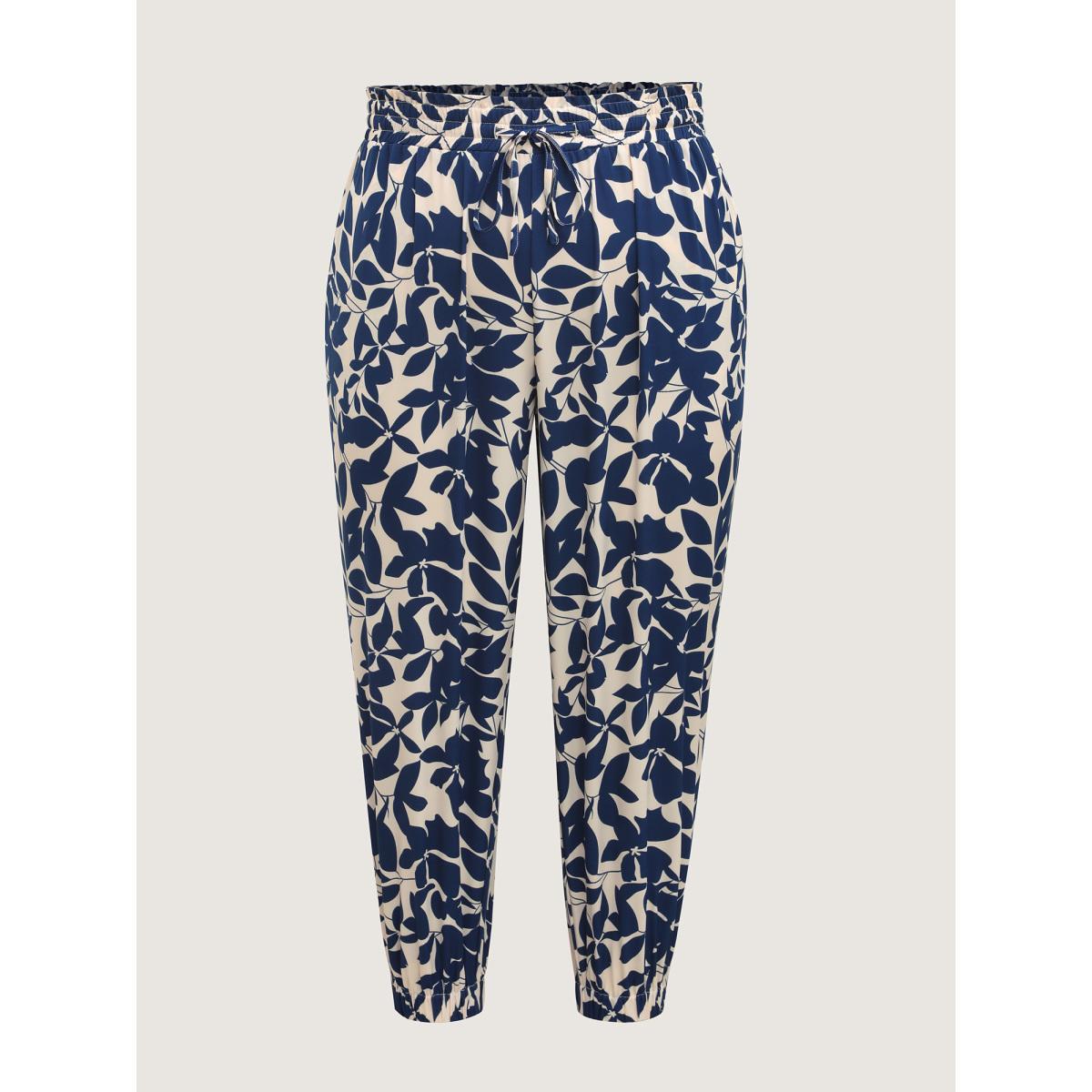 Plus Size Silhouette Flower Waist-Tie Jogger Pants Women Indigo Loose Mid Rise Everyday-Casual Pants BloomChic 18-20/2X Product Image