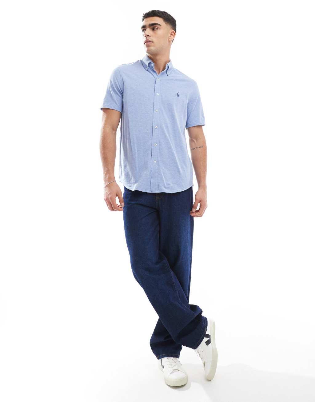 Polo Ralph Lauren icon logo short sleeve pique shirt in light blue Product Image