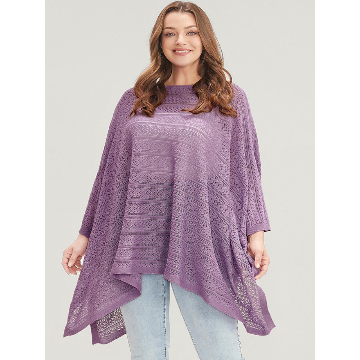 Plus Size Plain Asymmetrical Hem Dolman Sleeve Knit Top Mauve Women Vacation Loose Long Sleeve Dailywear Pullovers BloomChic 14-16/1X Product Image