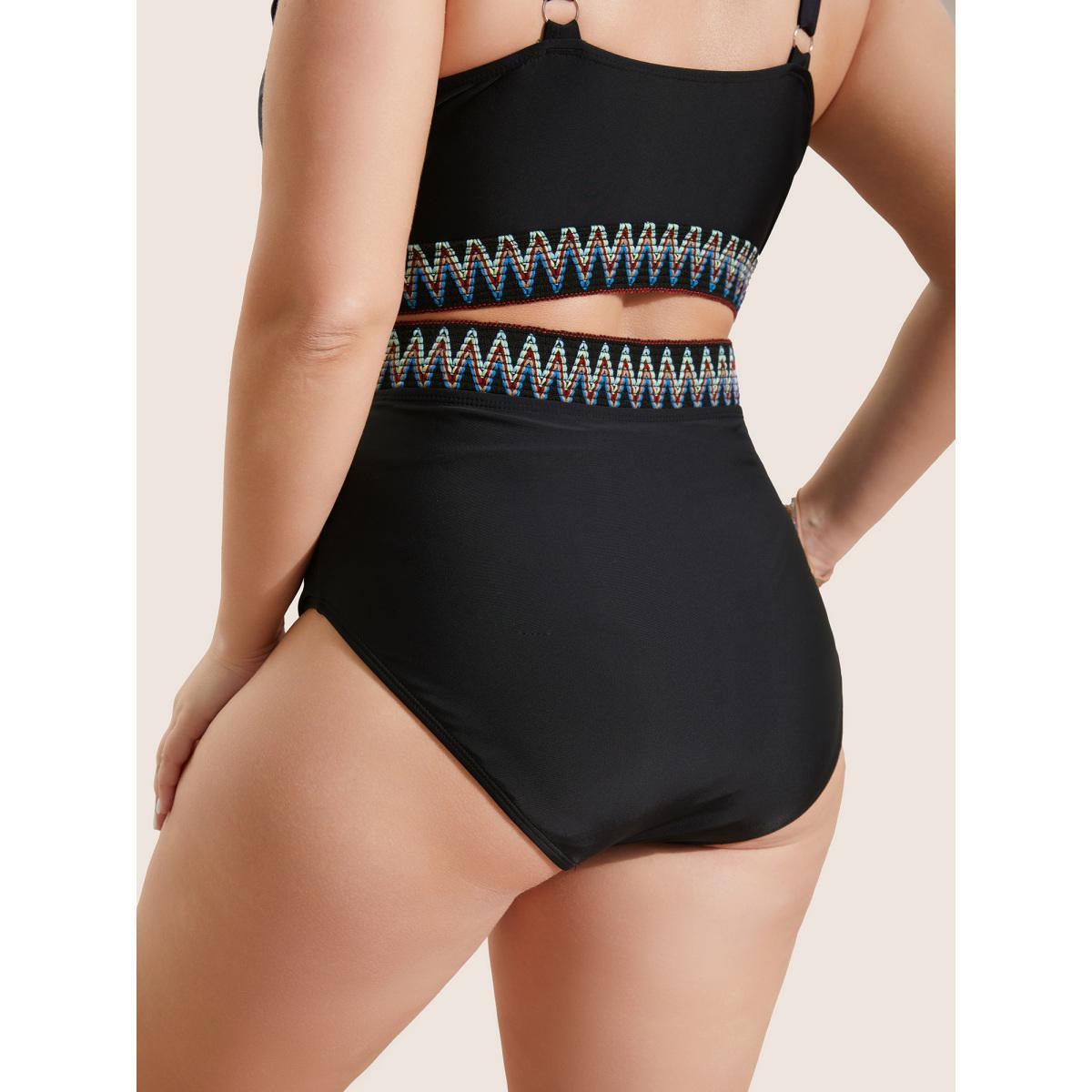 Plus Size Embroidered Elastic Waist High Rise Swim Bottom Women's Swimwear Black Beach Woven ribbon&lace trim High stretch Skinny High Rise Curve Swim Bottoms BloomChic 14-16/1X Product Image