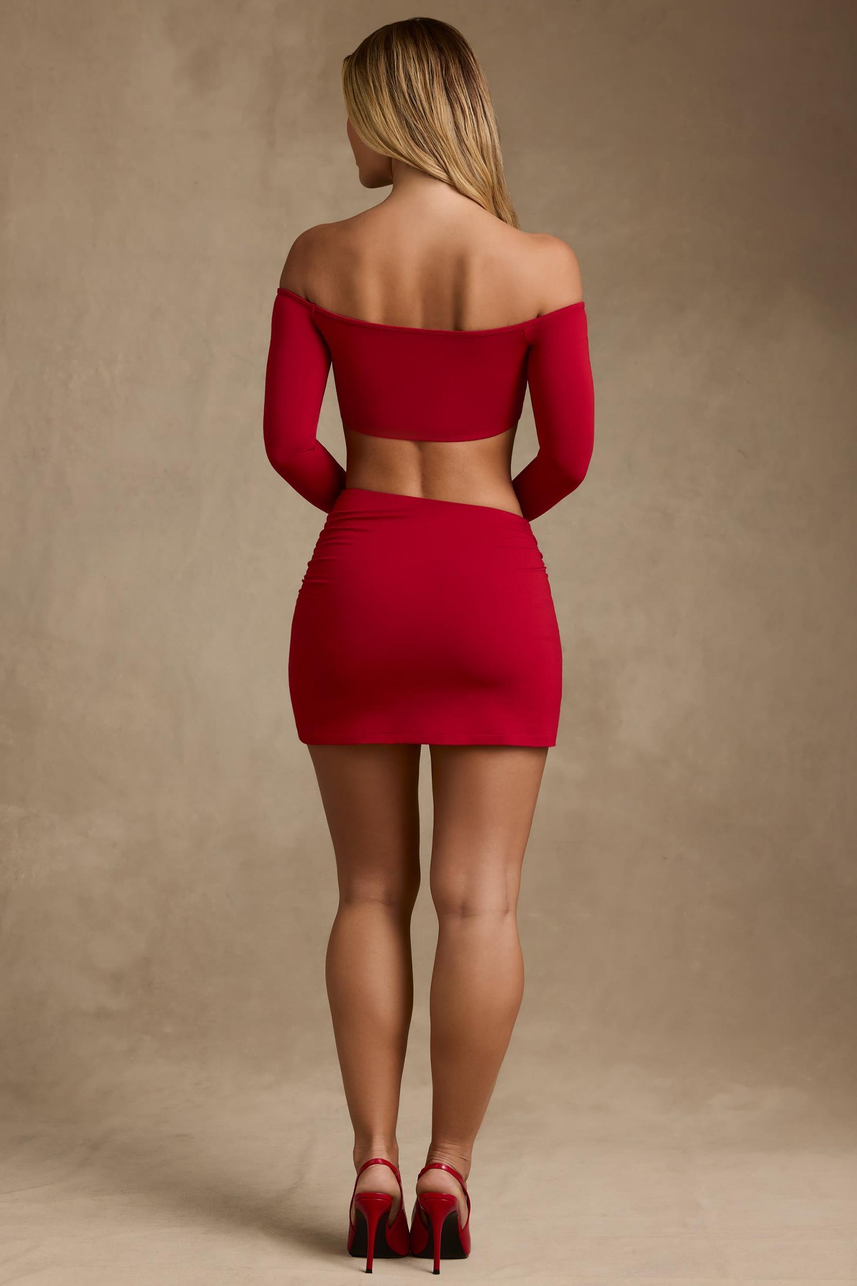 Modal Asymmetric-Waist Mini Skirt in Red Product Image