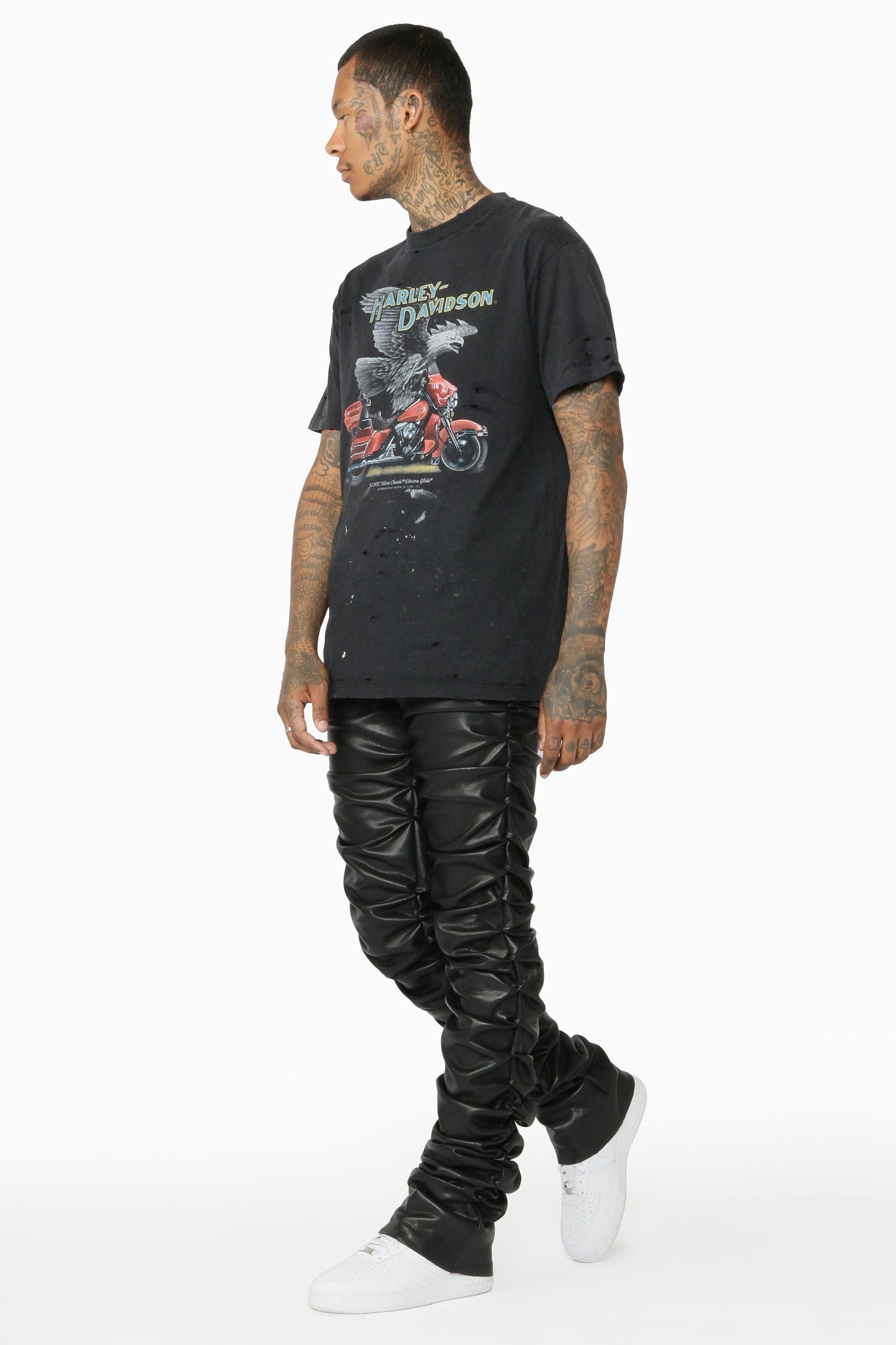 Huck Black Faux Leather Stacked Jean Male Product Image