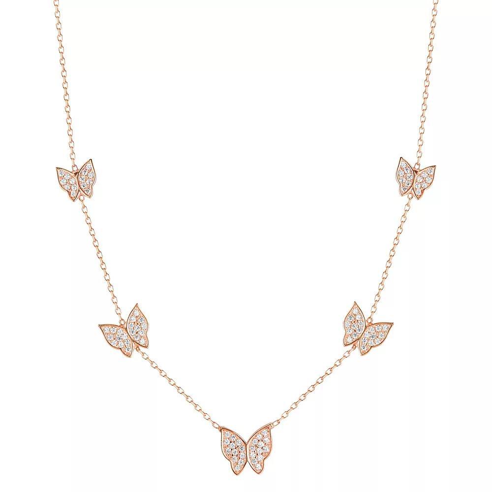 Sunkissed Sterling Cubic Zirconia Butterfly Charm Necklace, Women's, Rose Gold Tone Product Image
