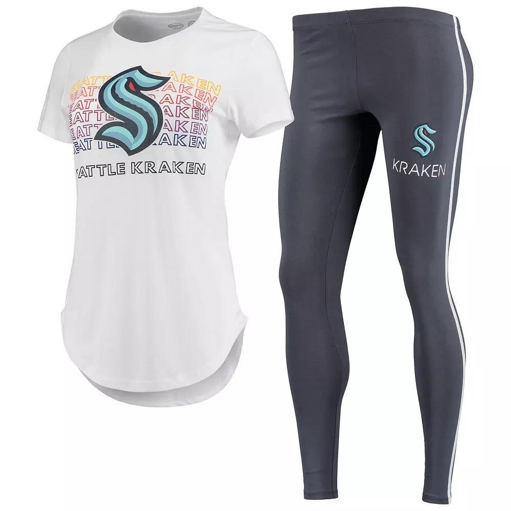 Women's Concepts Sport White/Charcoal Seattle Kraken Sonata T-Shirt & Leggings Set, Size: Small, Krk White Product Image