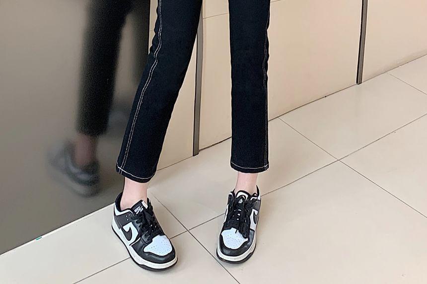 High Rise Contrast Stitching Cropped Skinny Jeans Product Image