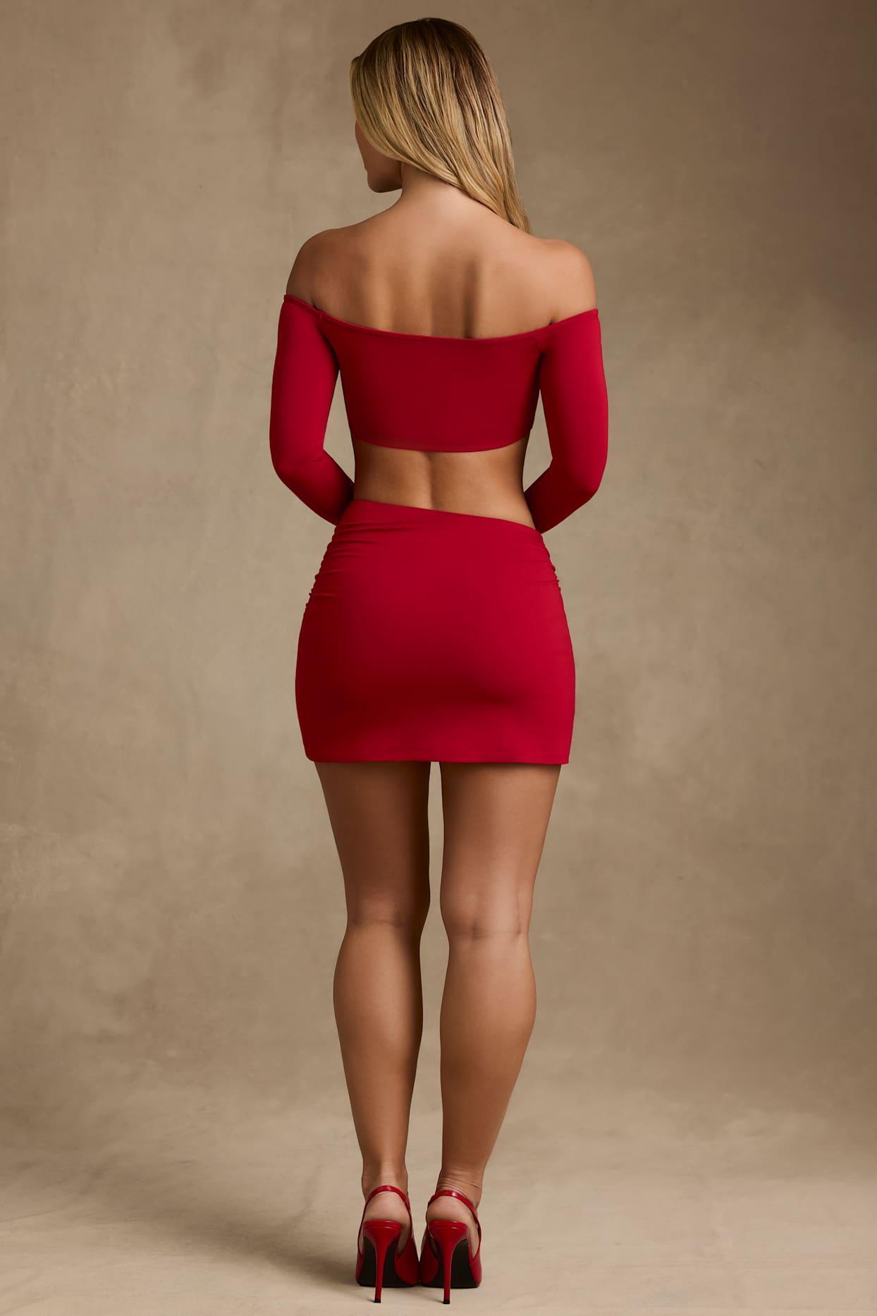 Modal Asymmetric-Waist Mini Skirt in Red Product Image