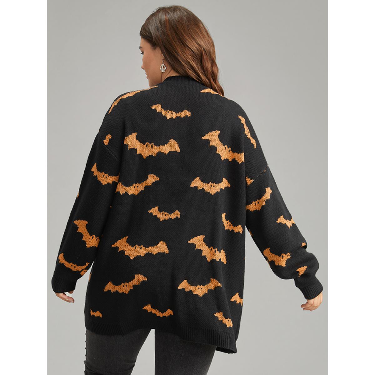 Plus Size Halloween Bat Graphic Open Front Cardigan Black Women Casual Loose Long Sleeve Festival-Halloween Cardigans BloomChic 14-16/1X Product Image