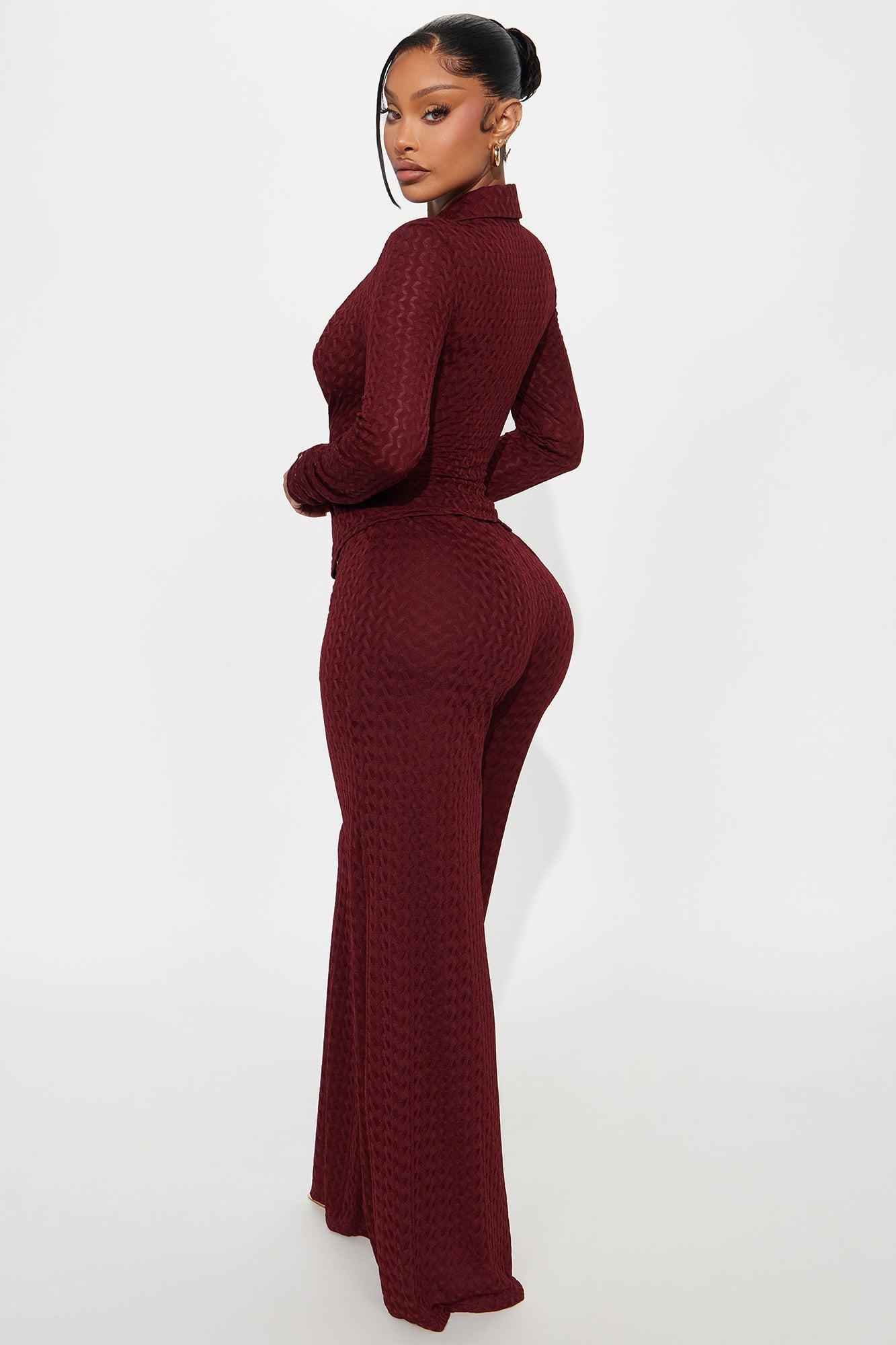 Taking It Back Textured Mesh Pant Set - Wine Product Image
